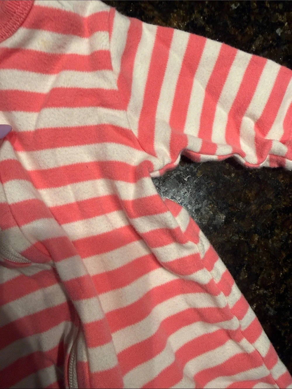 Striped Pink and White Baby One-Piece Footed Pajamas 3-6 Month Long Sleeve